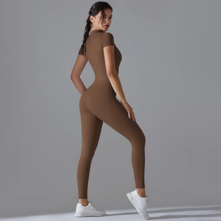 Yoga%20Set%20Women's%20Jumpsuits%20One-Piece%20Suit%20Zipper%20Short%20Sleeve%20Gym%20Push%20Up%20Workout%20Clothes%20Fitness%20Bodysuit%20Sportswear%20Tracksuit%20-%20Image%206