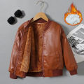 Boys Plus Velvet Thick Leather Jackets Kids Girls Autumn Winter Coat Fashion Clothing Children's Warm PU Leather Outerwear 2-14Y. 
