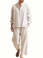 Men's Long Sleeve Shirt and Pants Suits Men Beach Wear Tracksuit Solid Color Shirts Sweatpants Hawaiian Vacation Men's Clothing. 