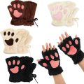 Women Winter Fashion Plush Gloves, Cat Paw Design Half-finger Warm Gloves, Suitable for Office Use Cycling Outdoor Activities.