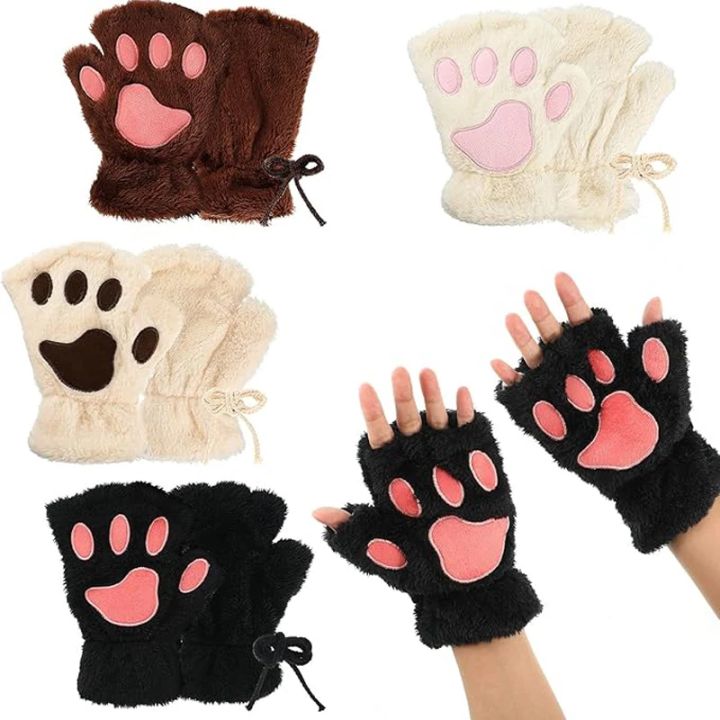 Women%20Winter%20Fashion%20Plush%20Gloves,%20Cat%20Paw%20Design%20Half-finger%20Warm%20Gloves,%20Suitable%20for%20Office%20Use%20Cycling%20Outdoor%20Activities%20-%20Image%205