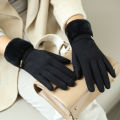 Winter Women Keep Warm Plus Velvet Touch Screen Thicken Plush Wrist Suede Gloves Fashion Personality Elegant Drive Cycling. 