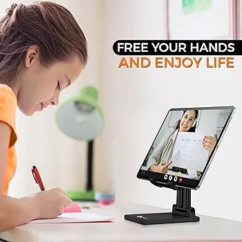 Dual Pole Foldable Tablet Stand,Adjustable Height for iPad Pro Stand Extendable Solid Desktop Stand Holder Dock Black , white
