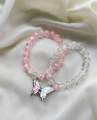 Beautiful pink and white butterfly charm bracelet Glass beads friendship bracelet for couples, best friends, girls. 