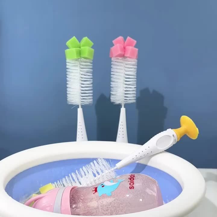 SAIDAH Simple Nylon Sponge Suction Feeding Bottle Nipple Pacifier Brush Set Water Sippy Vacuum Cup Cleaning（2 in 1）