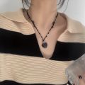 Korean beads love necklace dark heart sweet butterfly style cool light luxury clavicle chain adjustable. 