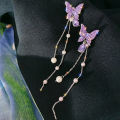 Korean Fashion Purple Crystal Butterfly Drop Earring for Women  Tassel Chain Rhinestone Earring Jewelry. 