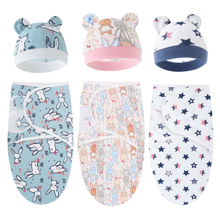 Baby%20Blanket%20Hat%20Set%20Cartoon%20Printed%20Cotton%20Newborn%20Swaddle%20Adjustable%20Infant%20Blankets%20Wraps%20Applicable%20All%20Seasons%200-6%20Months%20-%20Image%202
