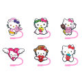 6Pcs Hello Kitty Straw Cover Cap 10MM Drink Straw Plug Splash Proof Drink Cup Straw Cap Eco-friendly Charm Pendant Party Gift ﻿. 