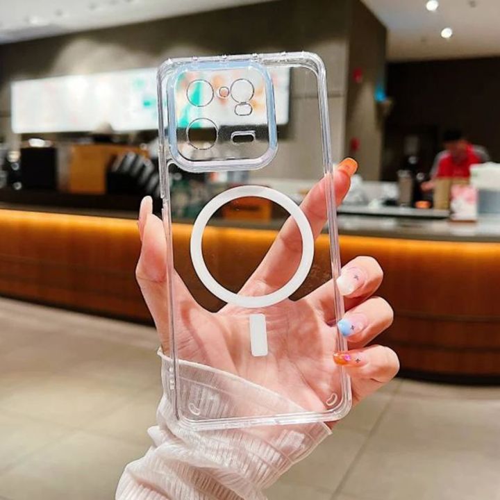 For Xiaomi 14 13 13T 12 11 Pro Ultra Magsafe Magnetic Case Clear Wireless Charging Lens Protector Shockproof Acrylic Hard Cover