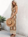 Summer New Women's Woven Position Printing Halterone-piece Overall Pants with Pockets Wide-leg Pants.