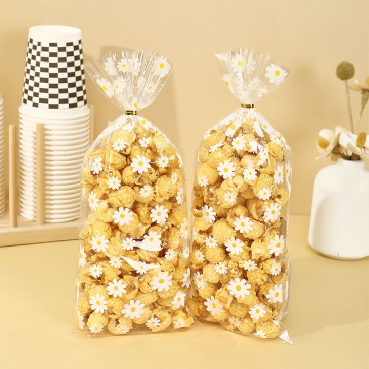 50Pcs Daisy Flower Candy Bags Transparent Cookie Biscuit Baking Packaging Bag Wedding Birthday Party Gifts Wrapping Supplies