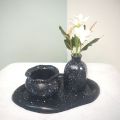 Set of 3 Home Decor Vases and Tray with Flowers - Handmade Pots, Decorative Items for Room, Fancy Decoration Set for Home, Elegant Home Decor Pieces - JangoMango Store. 