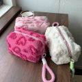 Plush Makeup Bags with Handle Soft Travel Cosmetic Storage Bag Portable Love Print Organizer Pencil Case Cute Clutch Pouch.