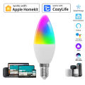 HomeKit Candle Light WiFi Smart Dimmable RGBCW E12 E14 LED Bulbs APP Siri Alexa  SmartThings Voice Control Discoloration. 