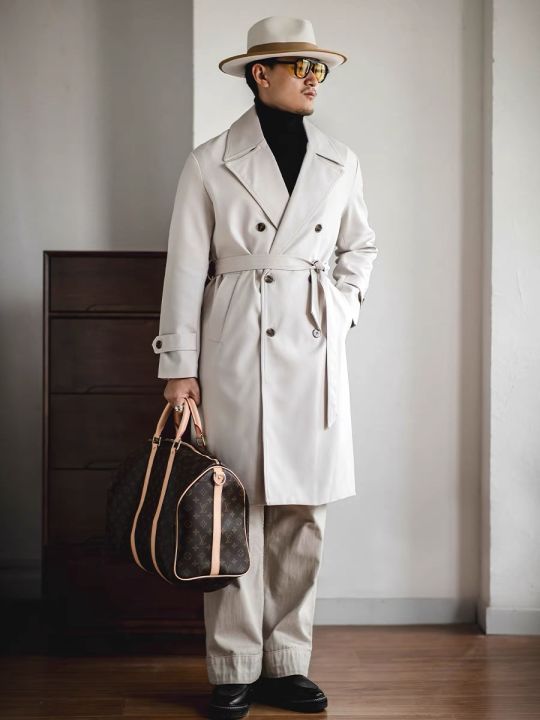 Super Long British Double Breasted Trench Coat For Men