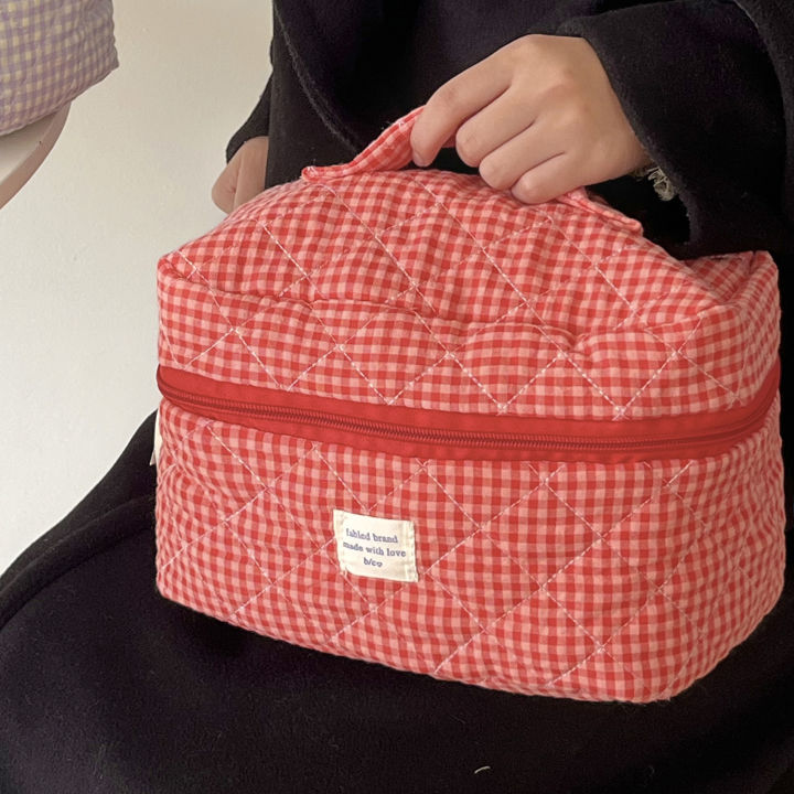 Plaid%20Makeup%20Bag%20Large%20Capacity%20Portable%20Cosmetic%20Bag%20For%20Women%20Girls%20Skincare%20Toiletry%20Bag%20Multifunctional%20Cute%20Wallet%20Pouch%20-%20Image%203