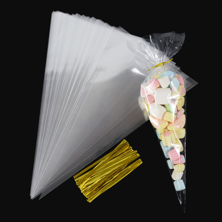 50Pcs%20Clear%20Cone%20Candy%20Bags%20Food%20Snack%20Packaging%20Plastic%20Bag%20With%20Ties%20Wedding%20Birthday%20Party%20Favors%20Decoration%20DIY%20%20Bags%20-%20Image%203