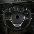 Universal Leather Steering Wheel Cover Carbon Fiber Pattern Fashion Sport Hand Stitches Soft Anti - Slip. 