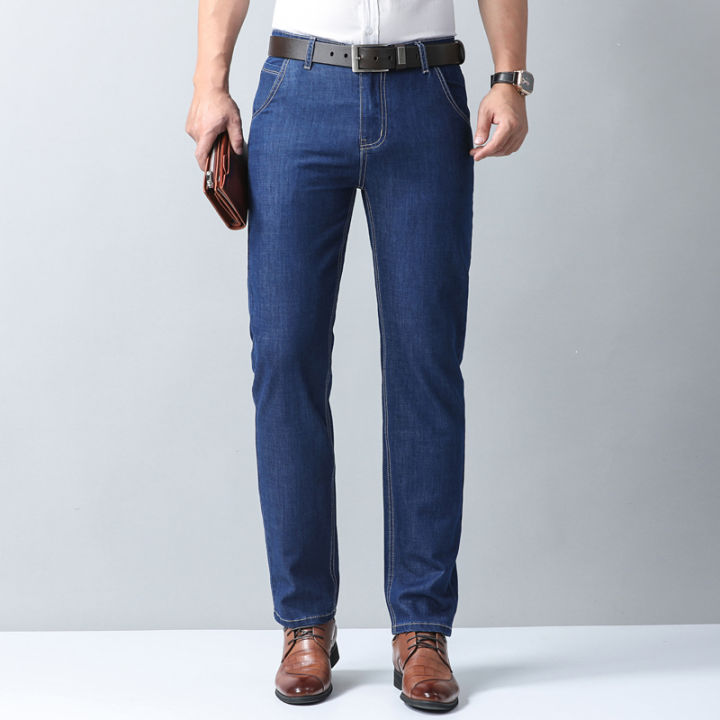 2026%20New%20Spring%20Summer%20Ice%20Silk%20Thin%20Men's%20Light%20Blue%20Straight%20Slim%20Jeans%20Stylish%20Casual%20Stretch%20Denim%20Pants%20Classic%20Trousers%2040%20-%20Image%206