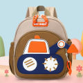 Cartoon Digger Truck Backpack for Boys Nursery School Dual Shoulder Bag 3-7 Years Old School Bag Children's Soft Nylon Bag.