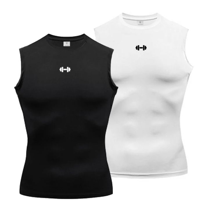 Compression Shirt Men Running Vest Summer Ice Silk Quick-drying Sports Sleeveless T-shirt Tight Basketball Gym Fitness Clothing
