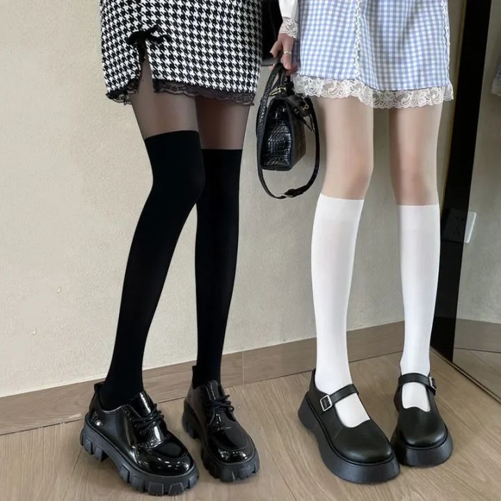 Women Tights Pantyhose Patchwork Sheer Black Thigh High Stockings Tights Women Female Hosidery Over Knee Stripe Pantyhose