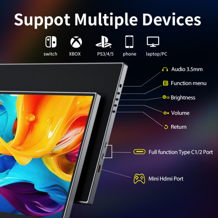 HGFRTEE%2015.6%20inch%20Portable%20Monitor%2060Hz%201080P%20with%20HDMI%20USB-C%20Gaming%20Screen%20Extended%20Display%20for%20PC%20Laptop%20Mac%20Switch%20Xbox%20PS4/5%20-%20Image%202