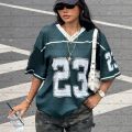 26 Women American Retro 23 Print Lightweight Breathable Mesh fabric V-Neck Short Sleeved baseball T-Shirt Women Jersey T-Shirt.