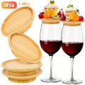 1-4Pcs Wine Glass Charcuterie Topper, Bamboo Wine Glass Covers for Appetizers Wine Glass Topper Coasters Plate for Bars Party.