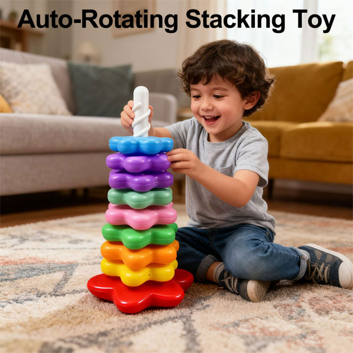 Baby Rotating Rainbow Tower Montessori Stacking Puzzle Toys Safety Early Educational Children's Toys  Birthday 