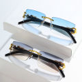 Fashion Rimless Sunglasses Women Men Cheetah Decoration Rectangular Brand Designer Sun Glasses.