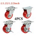 4Pcs/lot 1-2inch Furniture Caster PVC Red Universal Wheel Swivel Caster Roller Wheel For Platform Trolley Accessory. 