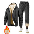 Men's Suit Two-Piece Tracksuit Plush Thickened Warm Sports Jacket+Trousers Sports Suit Winter Outdoor Casual Hoodie Sportswear. 