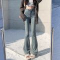 2024 Woman High Waist Vintage Flare Jeans Female Gothic Elastic Bell Bottom Pants Lady Streetwear Blue Black Grey Denim Trousers.