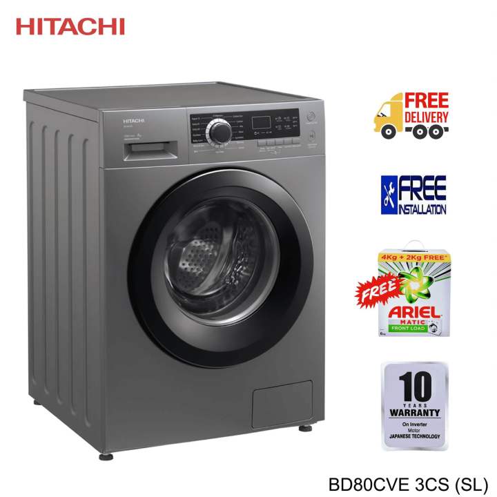 HITACHI 8Kg Fully Automatic Inverter Front Load Washing Machine BD80CVE (SL)
