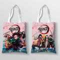 Anime Demon Killer Printing Canvas Tote Bag Cartoon Figure Nezuko Kocho Shinobu Tomioka Giyuu Double Printing Shopping Bag. 