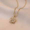 Light Luxury Spin Zircon Flower Pendant Necklace for Women Gold Color Quality High Sense Chain Necklaces Party Jewelry s.