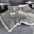 3pcs Black white plaid Duvet cover set (1*Duvet Cover + 2*Pillowcase, Without Core), lace Bedding Set, Soft Comfortable. 