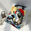 Catzilla Japanese Art Tote Bag Reusable Shoulder Shopping Beach Bag For Women, Durable Casual Carryall.