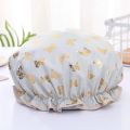 Waterproof Shower Cap Hot Stamping Printed Polyester Cotton Bath Cap Double Layer for Women Shower Bath Washing Hair. 