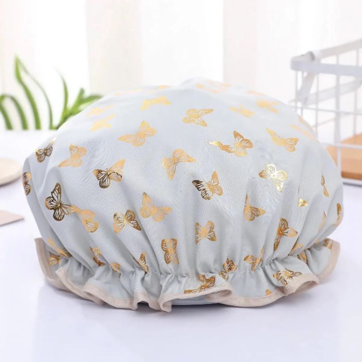 Waterproof%20Shower%20Cap%20Hot%20Stamping%20Printed%20Polyester%20Cotton%20Bath%20Cap%20Double%20Layer%20for%20Women%20Shower%20Bath%20Washing%20Hair%20-%20Image%203