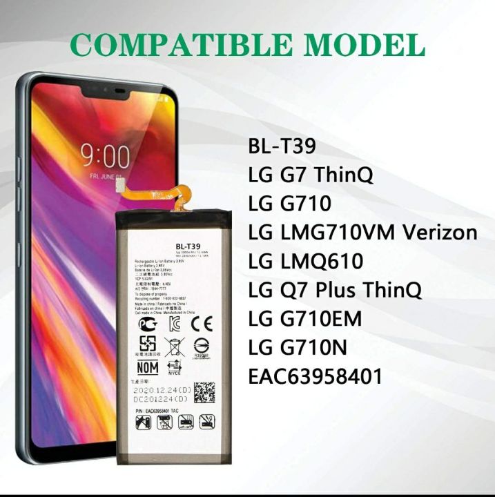 BL-T39 for LG G7 Battery Replacement, for LG G7 ThinQ Battery G710 LMG710VM Verizon LMQ610 Q7 Plus ThinQ G710EM G710N EAC63958401 with Repair Tools