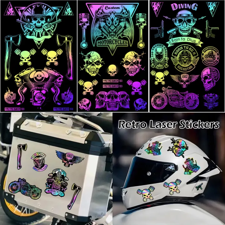 Dolo Rider Decal Retro Skull Rider Laser Rainbow Motorcycle Stickers Moto Bike Body ...
