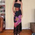 Sexy Black Dresses Women New Summer Lace Fashion Print Sleeveless Backless Strap Maxi Dress Casual Club Elegant Female Dresses. 