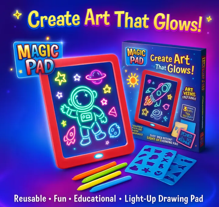 TAVORE%20Magic%20Pad%20Light-Up%20Drawing%20Board%20for%20Kids%20%E2%80%93%20Glowing%20Writing%20&%20Drawing%20Tablet%20with%20Neon%20Pens,%20Stencils%20&%20Fun%20Guide%20%7C%20Reusable%20&%20Educational%20Toy%20-%20Image%207