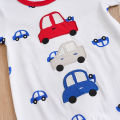 Summer Boys And Girls Cute Cartoon Car Embroidery Cotton Comfortable Casual Short Sleeve Baby Bodysuit. 