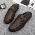 Leather Men Half Slippers Summer Breathable Mens Casual Shoes Slip-on Lazy Driving Shoes Comfortable Walking Loafers Moccasins.