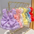 Luxury Girls Dog Weeding Dress Summer 7 Colors Bowtie Princess Dog Clothes D-Ring Cat Prom Dresses For Small Dogs Bichon Skirt. 