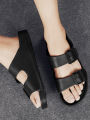 Summer Men's Casual Simple Solid Color Buckle Plastic Slip-On Flat Heel Adjustable Slippers. 